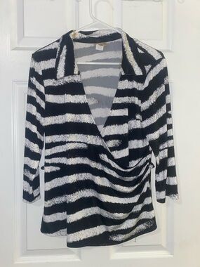 Janette Plus Black and White Striped Blouse